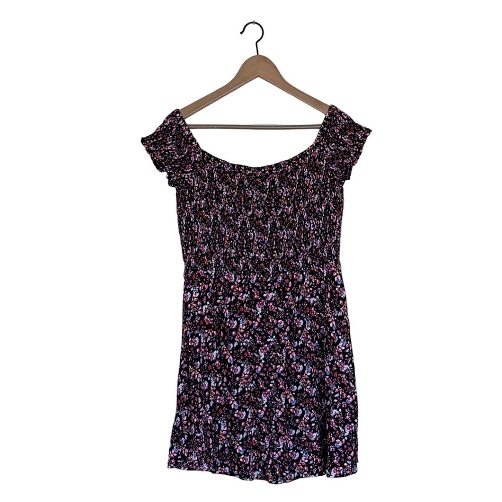 Express Black Floral Smocked Top Mini Dress, Size Large - Picture 4 of 8